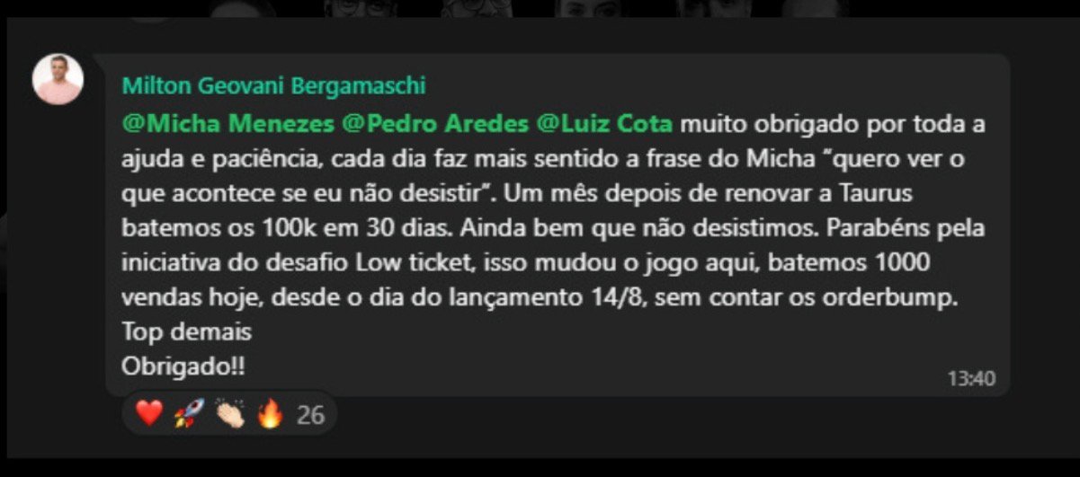 Milton Geovani Bergamaschi — 100k em 30 dias, 1000 vendas desde o lançamento
